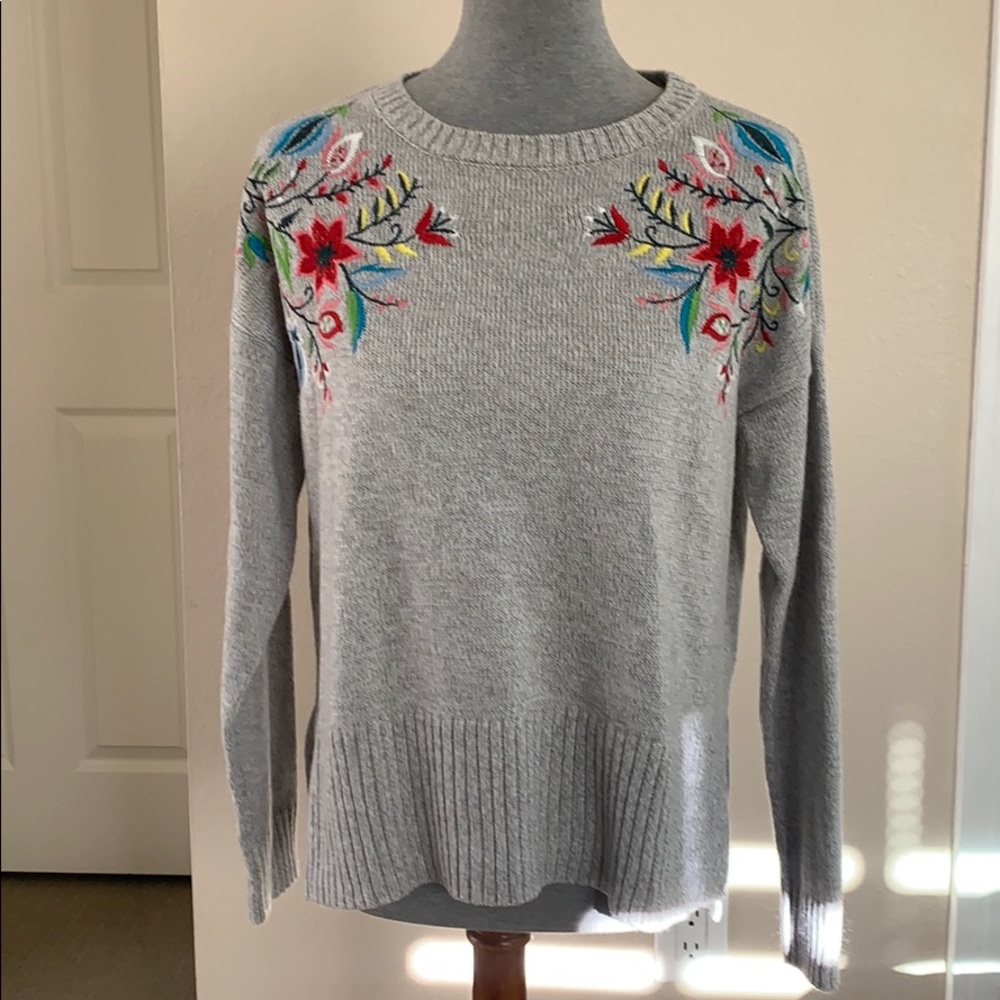 Aqua- floral embroidered sweater